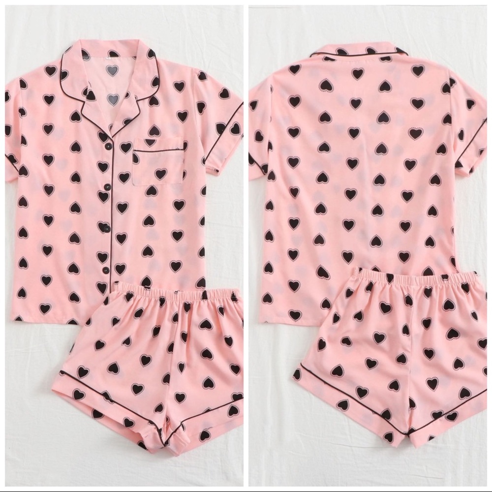 New Pink Heart Pajama Shorts Set - Picture 2 of 5